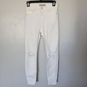 Topshop Moto Jamie White Denim Skinny Jeans Holey Knees 28" W 30" L 28x30